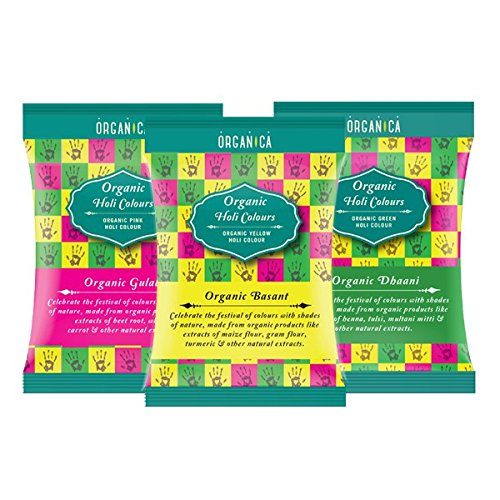 Organic 100% Natural Holi Colours (Pack of 3) Pink,Yellow,Green - HolyHinduStore