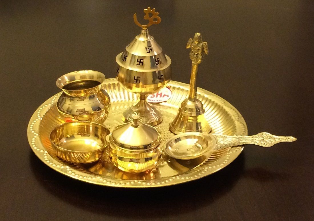 Brass Pooja Arthi Plate Pure Brass Arti Thali 7 piece Puja Room decorative  Items