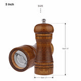 Salt And Pepper Grinder(5 and 8 Inch) - Hand Movement Oak Wood Pepper Mill With Ceramic Grinding Cord - Kitchen cooking Tools - HolyHinduStore