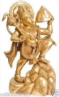 JAI Hanuman Carrying Mountain God Statue 16.5 '' Golden Brass Figure Hindu 10.2KG - HolyHinduStore
