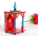 Wooden Handcrafted Hindu Temple / Home Mandir / Pooja Ghar / Mandapam for Worship - 6 x 6 x 12 Inch - HolyHinduStore