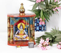 Wooden Handcrafted Hindu Temple / Home Mandir / Pooja Ghar / Mandapam for Worship - 8.5 x 5 x 13 Inch - HolyHinduStore
