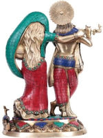 Jai Radha Krishna Fluting God Statue 16.5'' Brass Stone Work Hindu Figure 11.9 KG - HolyHinduStore