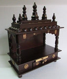 Wooden Hindu Temple / Handcrafted  Mandir / Brass Work / Wall Art - 15 X 8 X 18  inch - HolyHinduStore