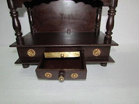 Wooden Hindu Temple / Handcrafted  Mandir / Brass Work / Wall Art - 15 X 8 X 18  inch - HolyHinduStore