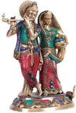 Jai Radha Krishna Fluting God Statue 16.5'' Brass Stone Work Hindu Figure 11.9 KG - HolyHinduStore