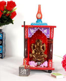 Wooden Handcrafted Hindu Temple / Home Mandir / Pooja Ghar / Mandapam for Worship - 6 x 6 x 12 Inch - HolyHinduStore