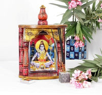 Wooden Handcrafted Hindu Temple / Home Mandir / Pooja Ghar / Mandapam for Worship - 8.5 x 5 x 13 Inch - HolyHinduStore