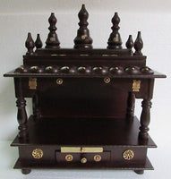 Wooden Hindu Temple / Handcrafted  Mandir / Brass Work / Wall Art - 15 X 8 X 18  inch - HolyHinduStore