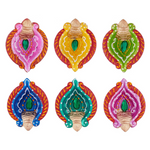 Set of 6 Diwali Decorations Colorful Oil Lamp Diya For Pooja/Puja Home Decor (Mu - HolyHinduStore