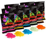 Holi UV Glow (Ultra Violet) Color Powder 12 Pack 70 Grams White,Yellow,Orange,Blue,Green,Pink - HolyHinduStore