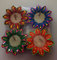 Clay Diya Deep for Diwali Designer Set of 4 Hindu Puja lamp USA Seller - HolyHinduStore