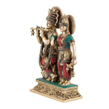 Radha Krishna Statue Hindu Lord Brass Coloful Stone Figurine God Flute Idol Art - HolyHinduStore