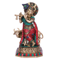 Krishna Statue - Brass Radha God Love Flute-  Metal Sculpture - HolyHinduStore