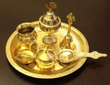 Brass Pooja Arthi Plate Pure Brass Arti Thali 7 piece Puja Room decorative Items - HolyHinduStore