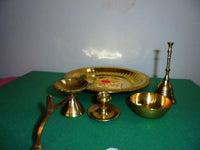 Hindu Puja Brass Thali Om Plate Prayer Bell Bowl Diya Incnese Holder Pooja Aarti - HolyHinduStore