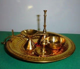 Hindu Puja Brass Thali Om Plate Prayer Bell Bowl Diya Incnese Holder Pooja Aarti - HolyHinduStore
