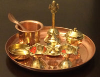 Pure Copper, Brass Arti Plate Pooja Arthi Thali Hindu Puja Room Decorative Items - HolyHinduStore
