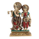 Radha Krishna Statue Hindu Lord Brass Coloful Stone Figurine God Flute Idol Art - HolyHinduStore