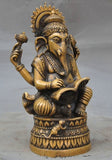 Lord Ganesha Reading Good Luck Bronze Statue - 7 inch - HolyHinduStore