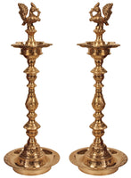 A Pair of Peacocks Lamp - Brass Statue - Puja lamp - HolyHinduStore