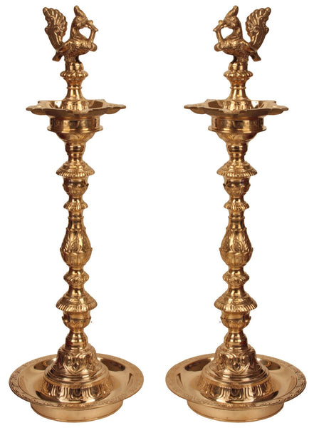 A Pair of Peacocks Lamp - Brass Statue - Puja lamp - HolyHinduStore