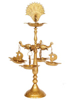 Peacock Hanging Lamp with Stand - Brass Statue - HolyHinduStore