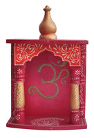 Home Temple / Wooden Temple / Pooja Mandir / Mandap / Wooden Temple / Mandir with om symbol Rajasthani emboss work on it, - HolyHinduStore