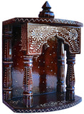 Temple made with wood - Hand Painted with emboss cone work with swasthik symbol - HolyHinduStore