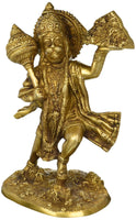 Hanuman Holding The Sanjeevani Mountain - Brass Statue - HolyHinduStore