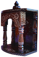 Hindu Religious temple made with wood , Hand Painted with emboss cone work with swasthik symbol - HolyHinduStore