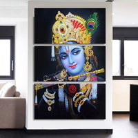 Radha Krishna Painting - Superior Quality Canvas Printed Wall Art Poster 3 Pieces / 3 Panel(Vertical) Wall Decor, Home Decor Pictures - HolyHinduStore