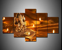 Lord Ganesha Statue Painting - Superior Quality Canvas HD Printed Wall Art Poster 5 Pieces / 5 Panel Wall Decor, Home Decor Pictures - HolyHinduStore