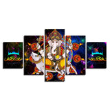 Lord Ganesha Painting - Superior Quality Canvas HD Printed Wall Art Poster 5 Pieces / 5 Panel Wall Decor, Home Decor Pictures (HHLG19M01)
