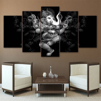 Ganesha Painting - Superior Quality Canvas Printed Wall Art Poster 5 Pieces / 5 Panel Wall Decor, Home Decor Pictures - HolyHinduStore