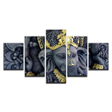 Lord Ganesha Painting - Superior Quality Canvas HD Printed Wall Art Poster 5 Pieces / 5 Panel Wall Decor, Home Decor Pictures - HolyHinduStore