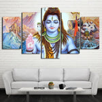 Shiva Painting - Superior Quality Canvas Printed Wall Art Poster 5 Pieces / 5 Panel Wall Decor, Home Decor Pictures - HolyHinduStore
