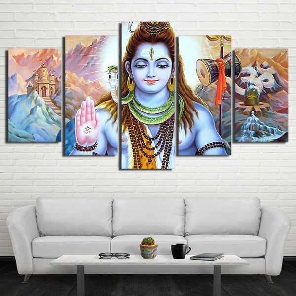 Shiva Painting - Superior Quality Canvas Printed Wall Art Poster 5 Pieces / 5 Panel Wall Decor, Home Decor Pictures - HolyHinduStore