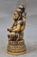 Lord Ganesha Reading Good Luck Bronze Statue - 7 inch - HolyHinduStore