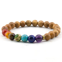 Fashion Mens Natural Wooden Beaded Root Chakra Bracelet 7 Chakra Yoga Meditation Bracelet Mala Beads Bracelets for Women/Men - HolyHinduStore