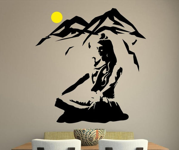 Lord Shiva Wall Sticker -  Lotus Pose Vinyl Wall Decal Mountain Meditation Home Decoration Hindu God Removable Art - HolyHinduStore