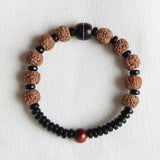 Coconut Shell With Rudraksha Tiger Eye Beads Bracelet - Unisex  Yoga/Healthy Jewelry - HolyHinduStore