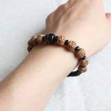 Coconut Shell With Rudraksha Tiger Eye Beads Bracelet - Unisex  Yoga/Healthy Jewelry - HolyHinduStore