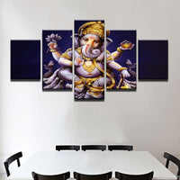 Ganesha Painting - Superior Quality Canvas HD Printed Wall Art Poster 5 Pieces / 5 Panel Wall Decor, Home Decor Pictures - With Wooden Frame - HolyHinduStore