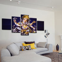 Ganesha Painting - Superior Quality Canvas HD Printed Wall Art Poster 5 Pieces / 5 Panel Wall Decor, Home Decor Pictures - With Wooden Frame - HolyHinduStore