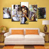 Radha Krishna Painting - Superior Quality Canvas Printed Wall Art Poster 5 Pieces / 5 Panel Wall Decor, Home Decor Pictures - With Wooden Frame - HolyHinduStore