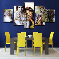 Radha Krishna Painting - Superior Quality Canvas Printed Wall Art Poster 5 Pieces / 5 Panel Wall Decor, Home Decor Pictures - With Wooden Frame - HolyHinduStore