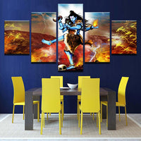 God Shiva painting - Superior Quality Canvas Printed Wall Art Poster 5 Pieces / 5 Panel Wall Decor, Home Decor Picture - HolyHinduStore