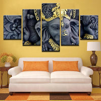 Lord Ganesha Painting - Superior Quality Canvas HD Printed Wall Art Poster 5 Pieces / 5 Panel Wall Decor, Home Decor Pictures - HolyHinduStore