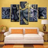 Lord Ganesha Painting - Superior Quality Canvas HD Printed Wall Art Poster 5 Pieces / 5 Panel Wall Decor, Home Decor Pictures - HolyHinduStore